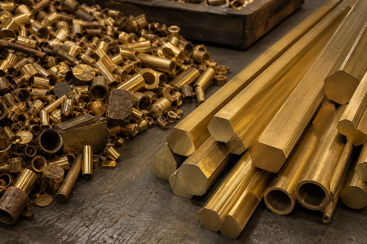 Recycled brass scrap and extruded brass bars
