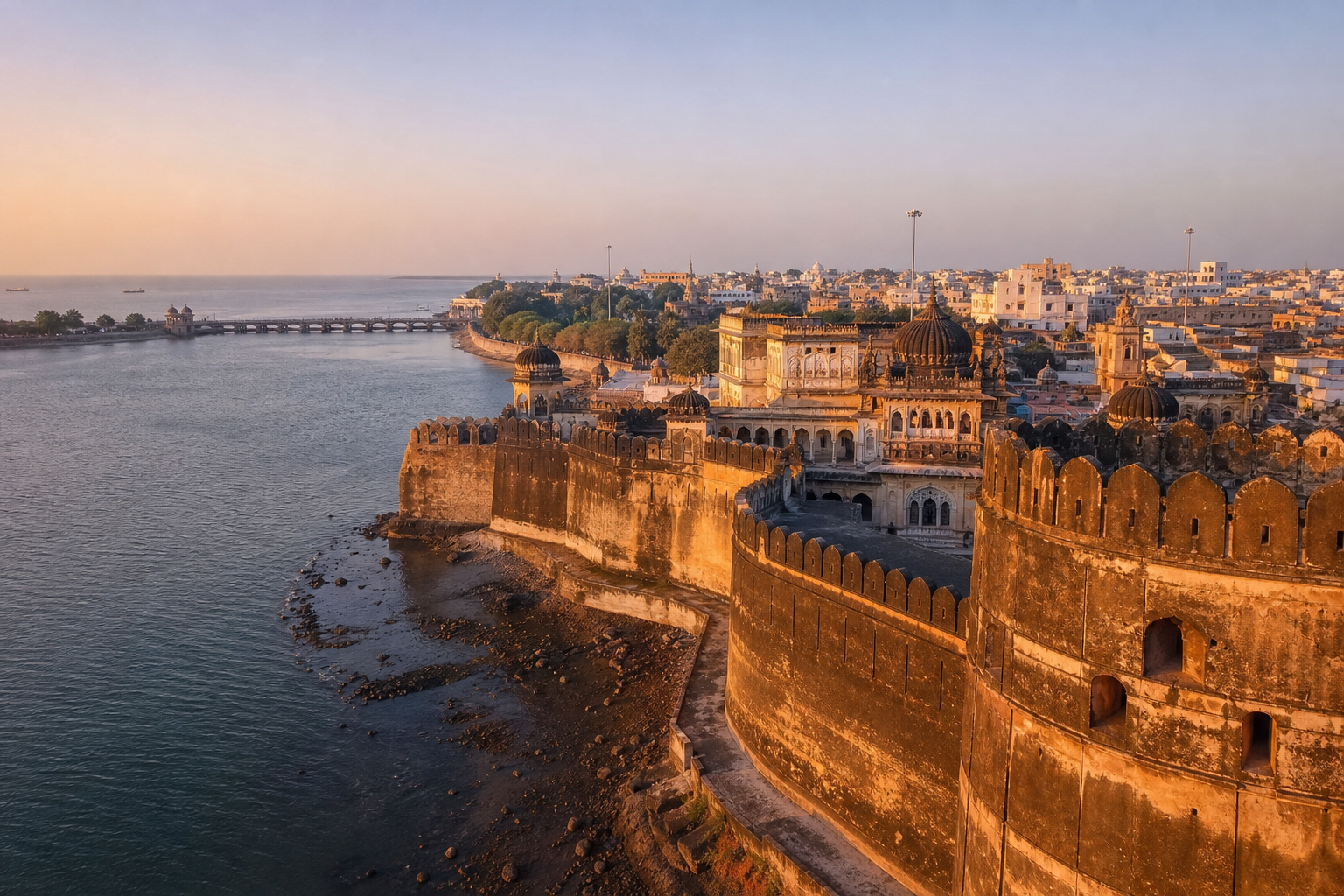 Historic coastal city atmosphere representing Jamnagar’s founding landscape