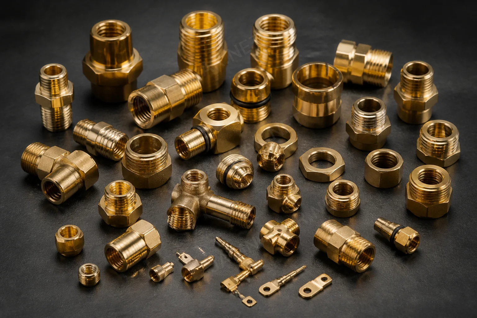 Assorted industrial brass components used across plumbing, electrical and hardware assemblies